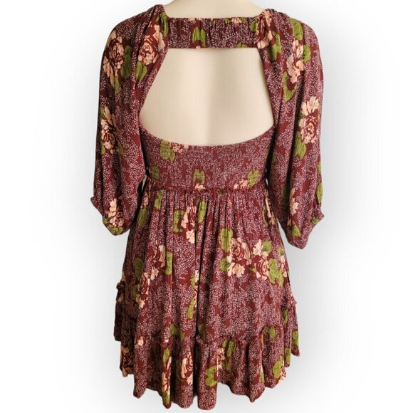 Free People l/s Summer Printed Dress Brown Floral XS - Picture 4 of 15
